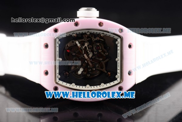 Richard Mille RM 055 Bubba Watson Asia Manual Winding Ceramic/Rose Gold Case with Skeleton Dial and White Rubber Strap White Inner Bezel - 1:1 Original - Click Image to Close